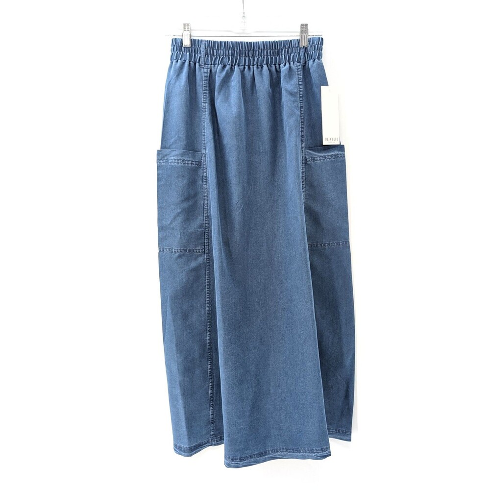 Deja Blue Denim Blue Maxi Midi Flowy Elastic Waist Pockets Skirt Size Medium